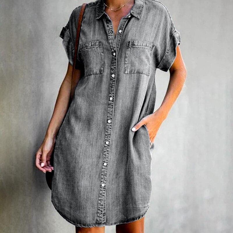 Cynthia | Casual Denim Dress with Button Closure - Image 2
