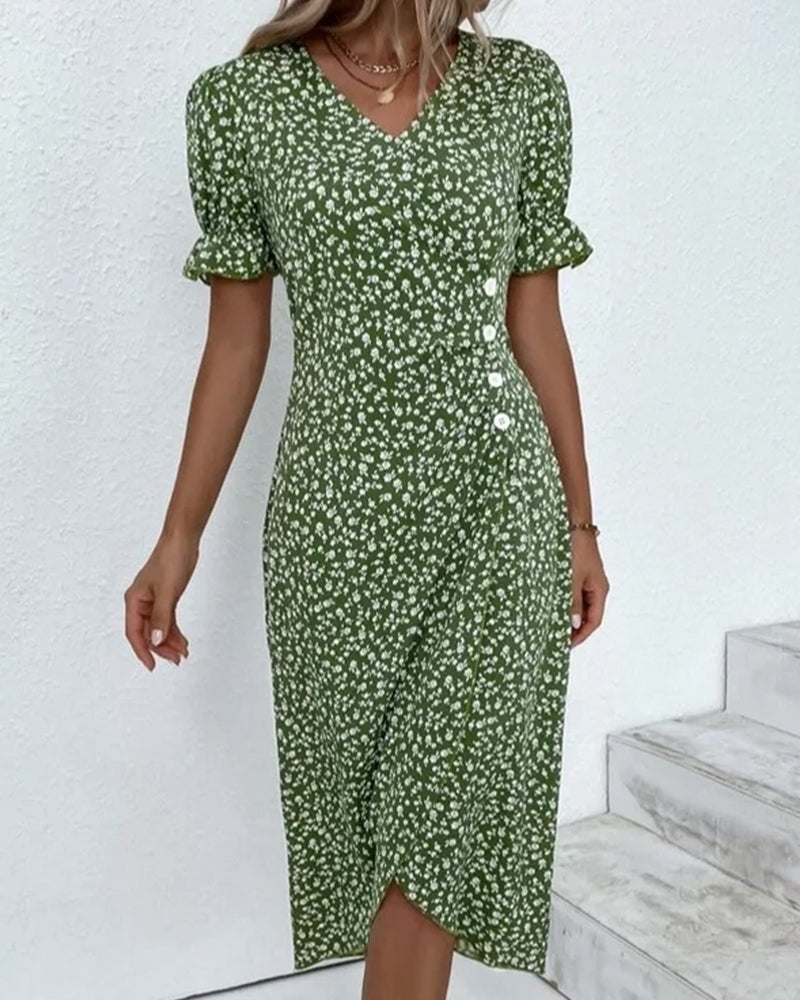 Rosa | Stylish Floral Print V-Neck Wrap Dress