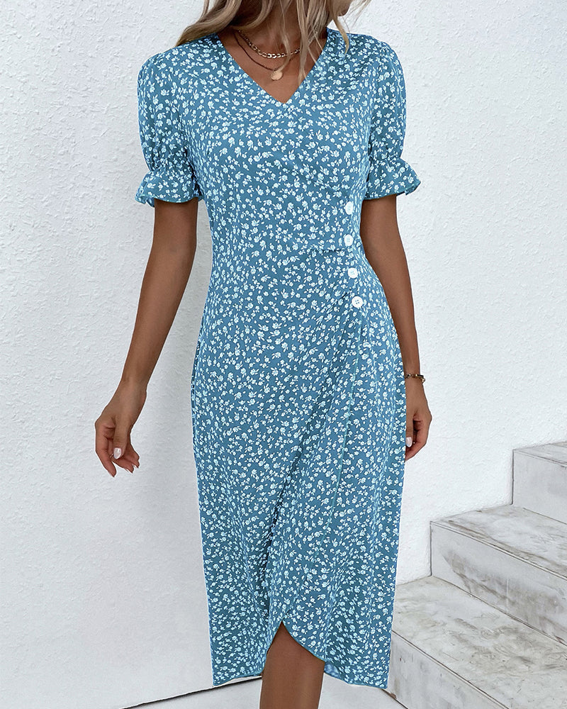 Rosa | Stylish Floral Print V-Neck Wrap Dress