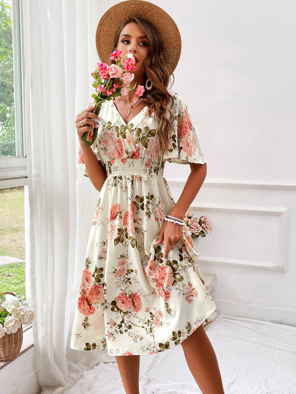 Edith | Stylish Floral V-Neck Dress