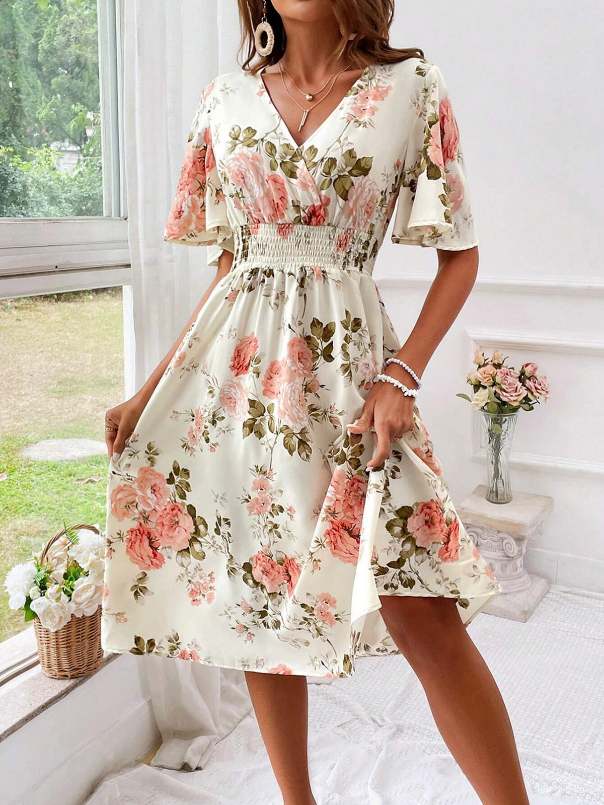 Edith | Stylish Floral V-Neck Dress