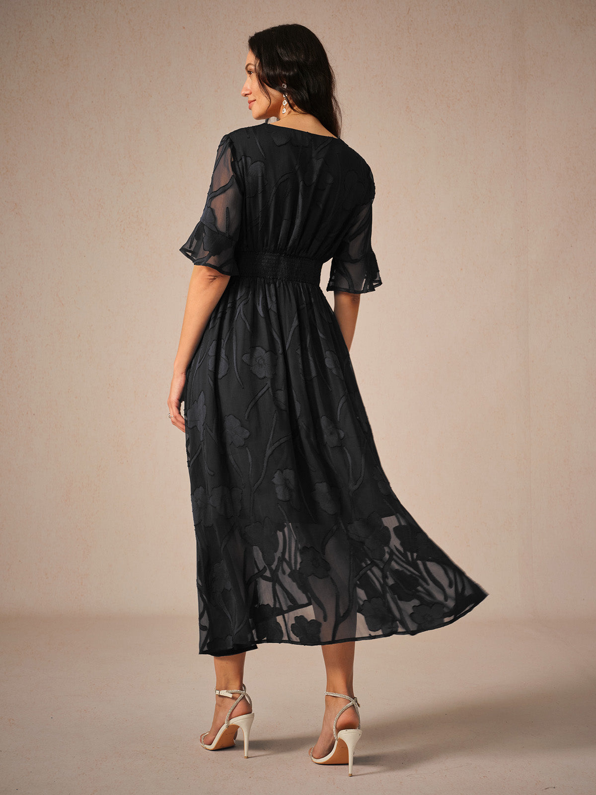 Kyla | Elegant Midi Dress with Flutter Sleeves and Lace Detailing