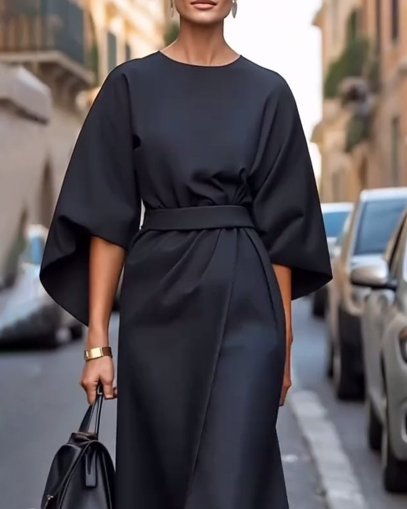 Toad Road | Elegant Dress with Lantern Sleeves and Belt