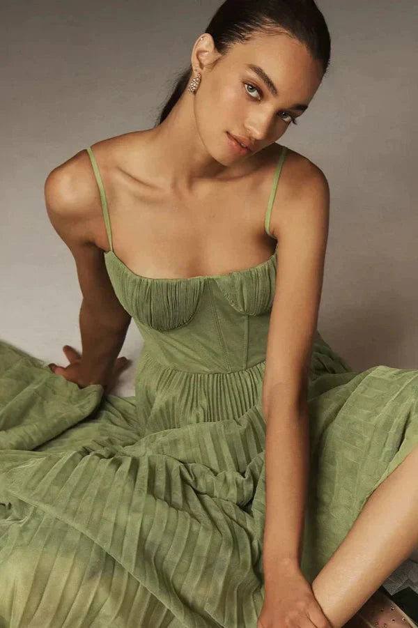 Toad Road | Elegant Pleated Fit & Flare Midi Dress