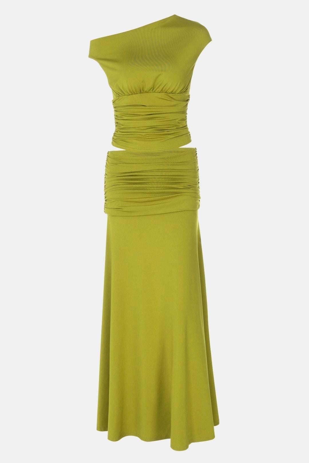 Belinda - One-Shoulder Ruched Maxi Skirt Set