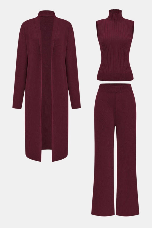 Elisa - Knit Tank Top, Cardigan & Pants Set