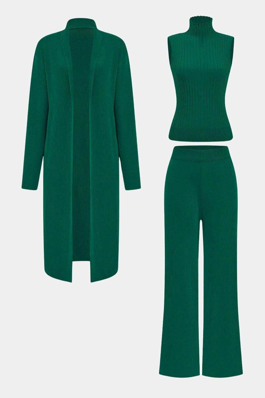 Elisa - Knit Tank Top, Cardigan & Pants Set