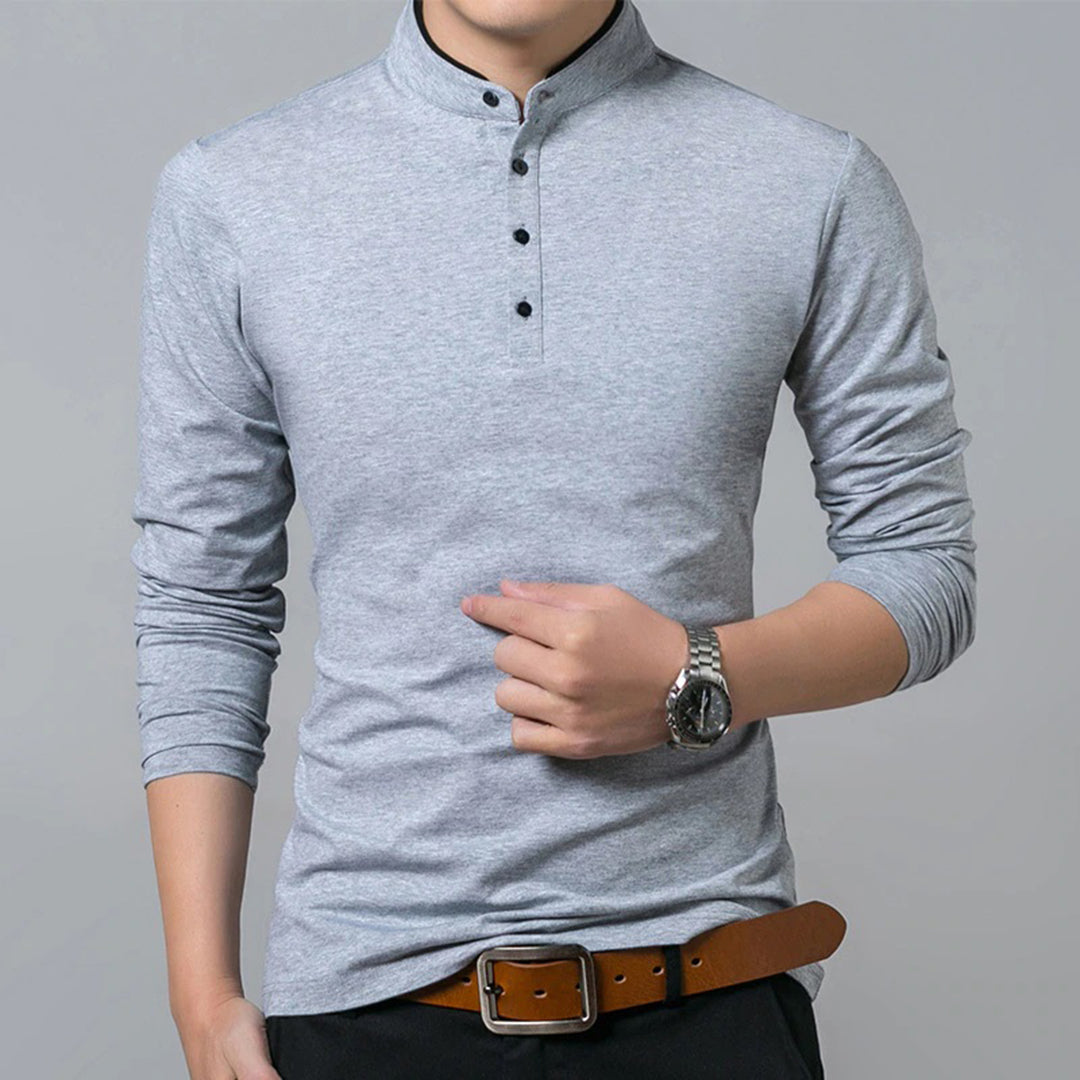 Shane | Men's Slim-Fit Long Sleeve Polo Shirt - Image 4