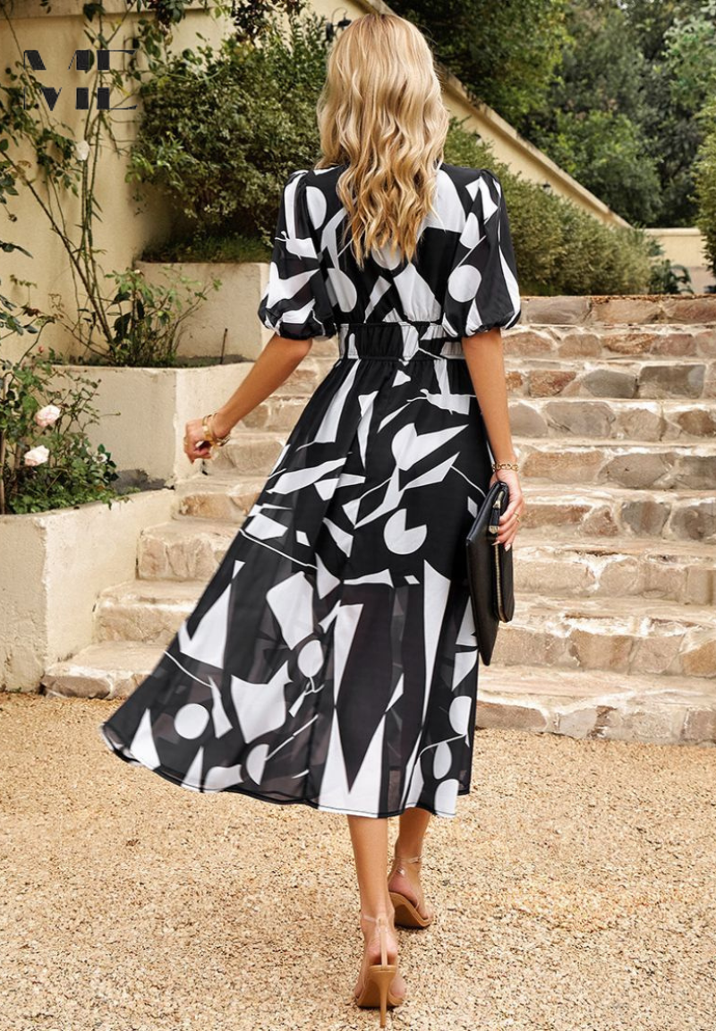 Toad Road | Elegant Floral Midi Dress with Puff Sleeves