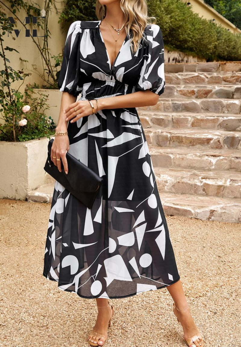 Toad Road | Elegant Floral Midi Dress with Puff Sleeves