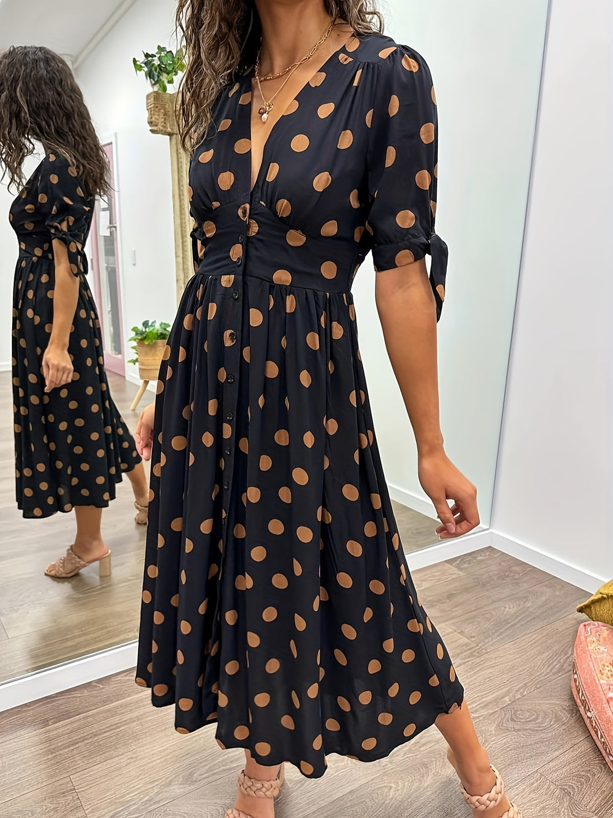 Jade | Chic Polka Dot Midi Dress for Every Occasion