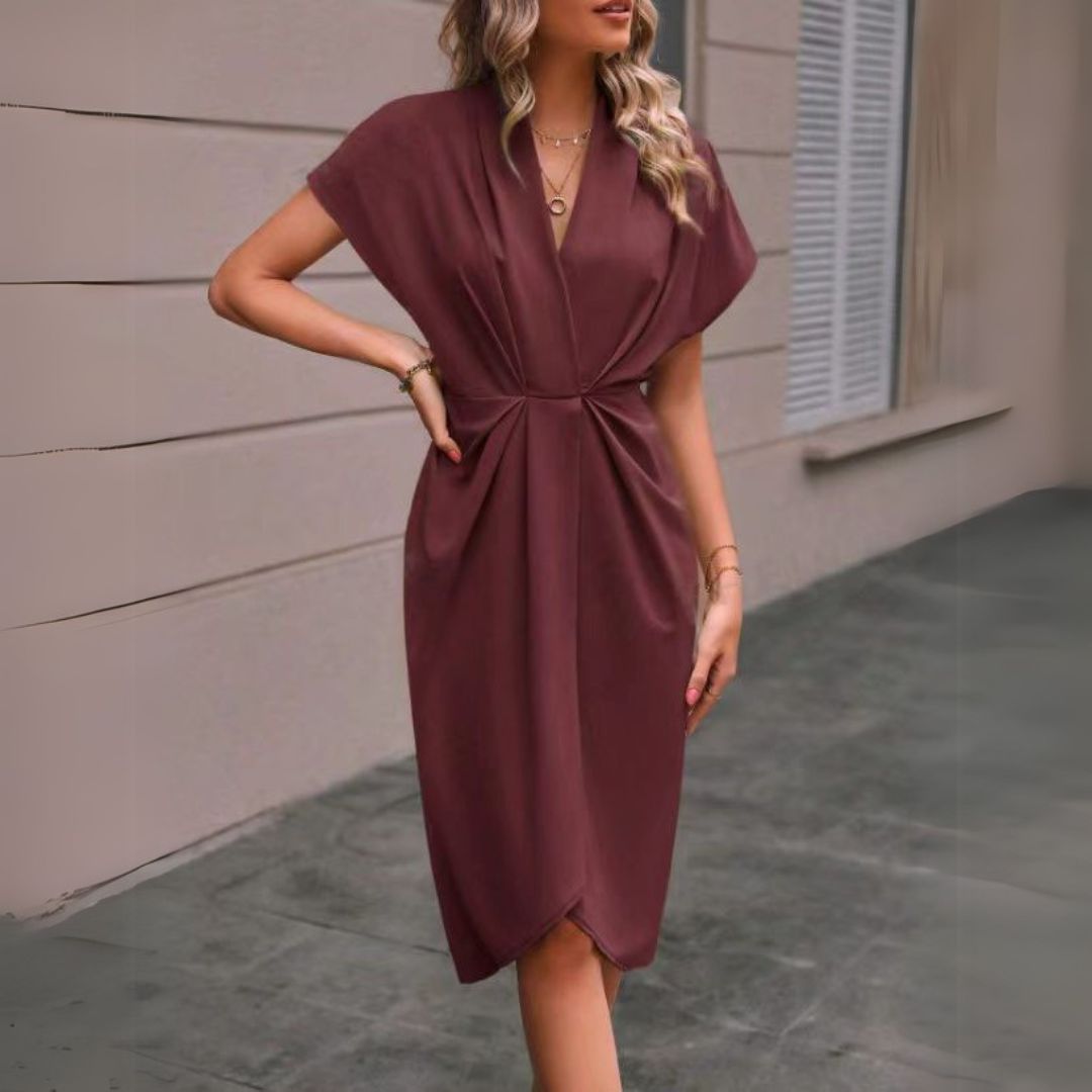 Denise | Elegant Draped Midi Dress for Women - Image 1