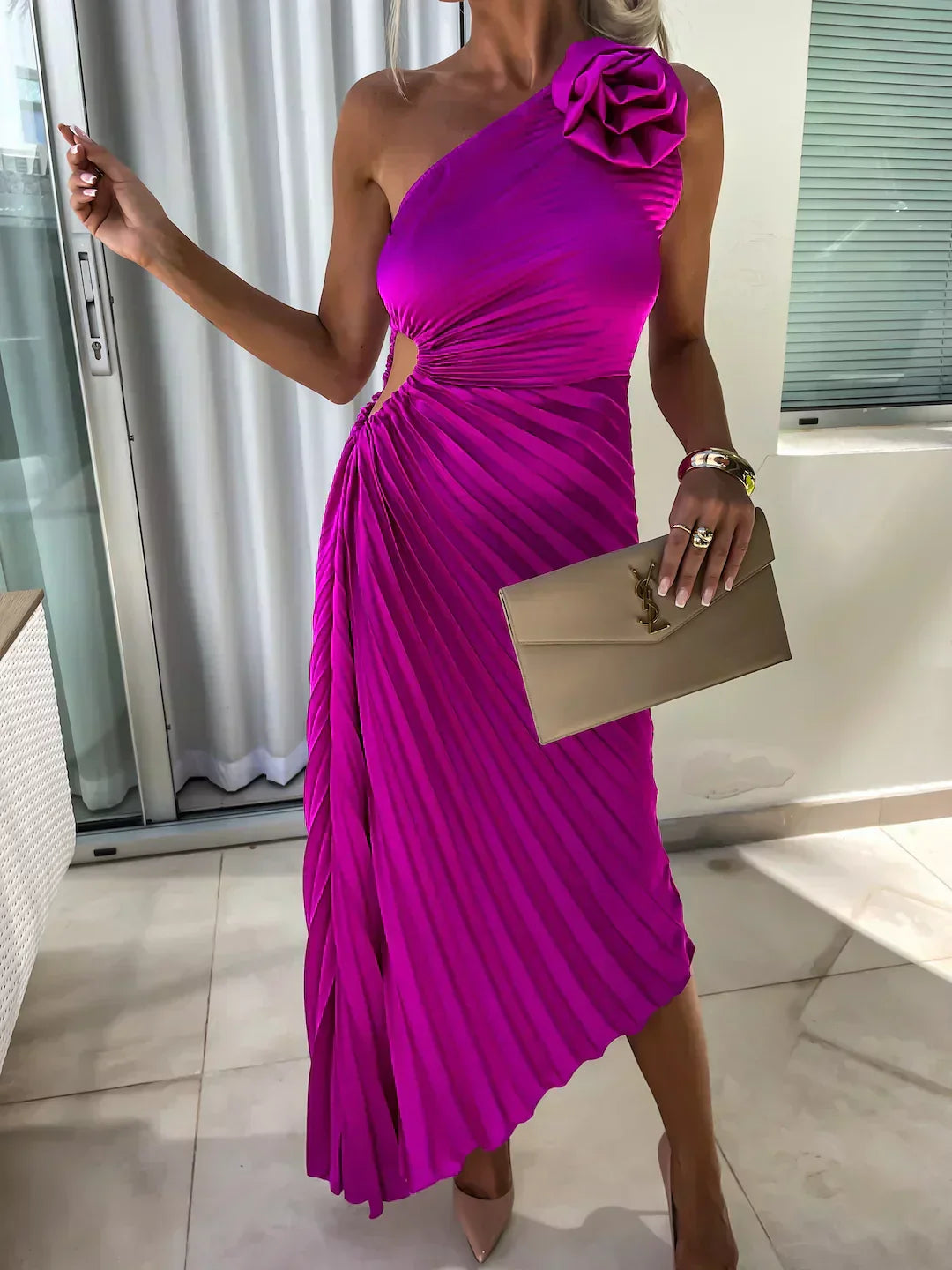 Toad Road | Elegant Shoulder Pleated Dress