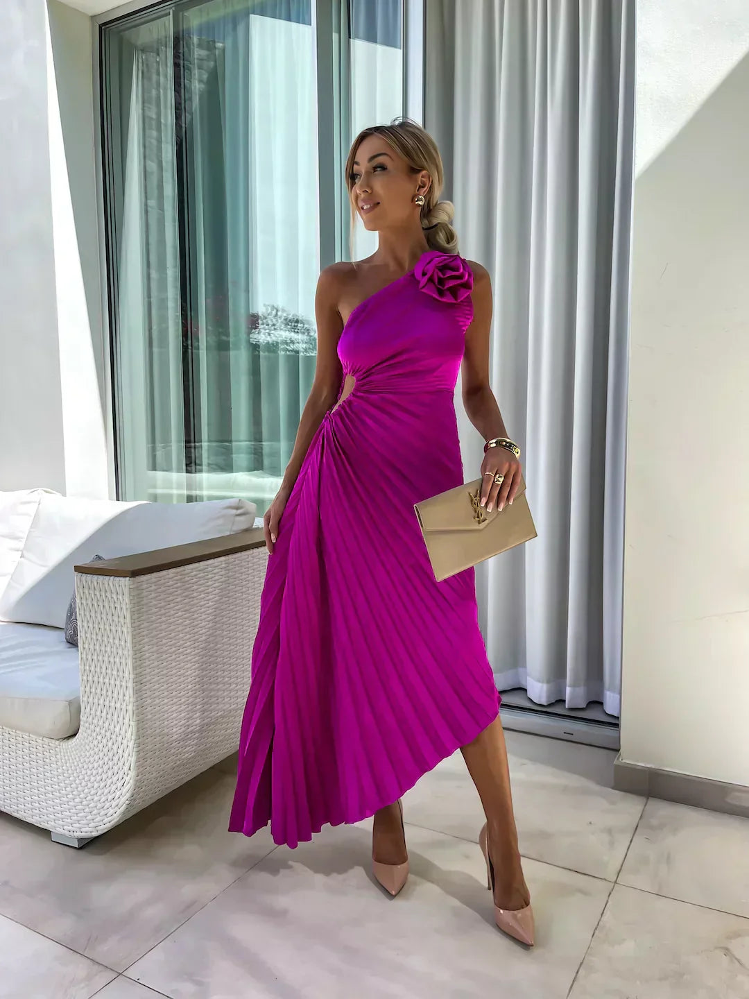 Toad Road | Elegant Shoulder Pleated Dress
