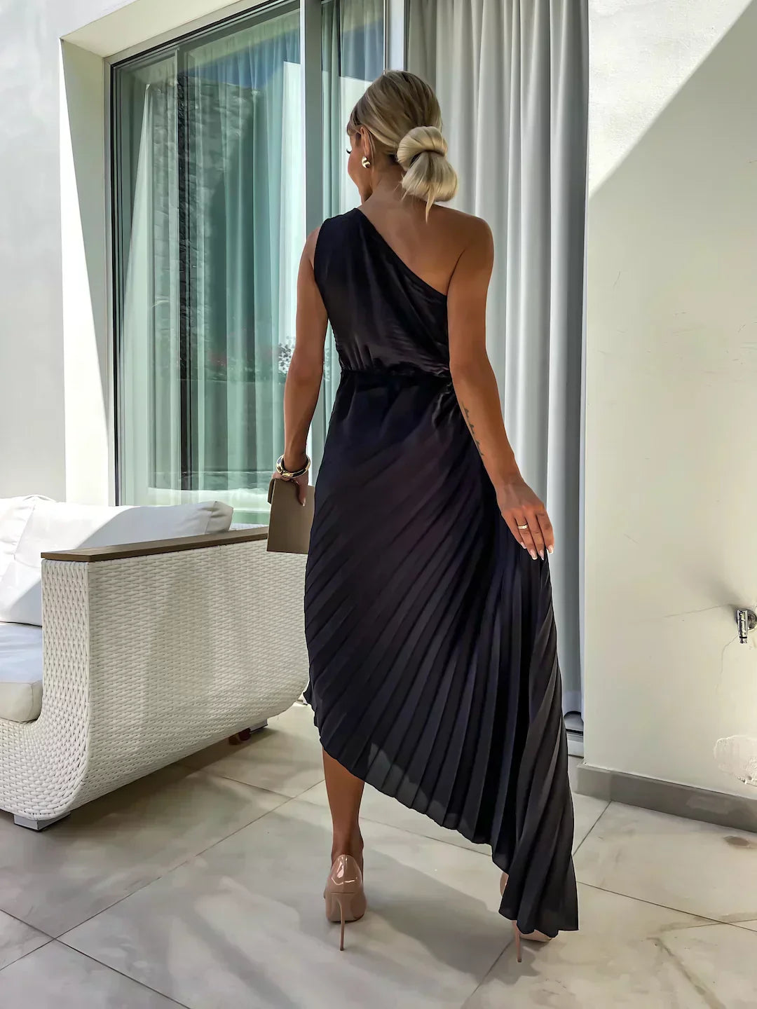 Toad Road | Elegant Shoulder Pleated Dress