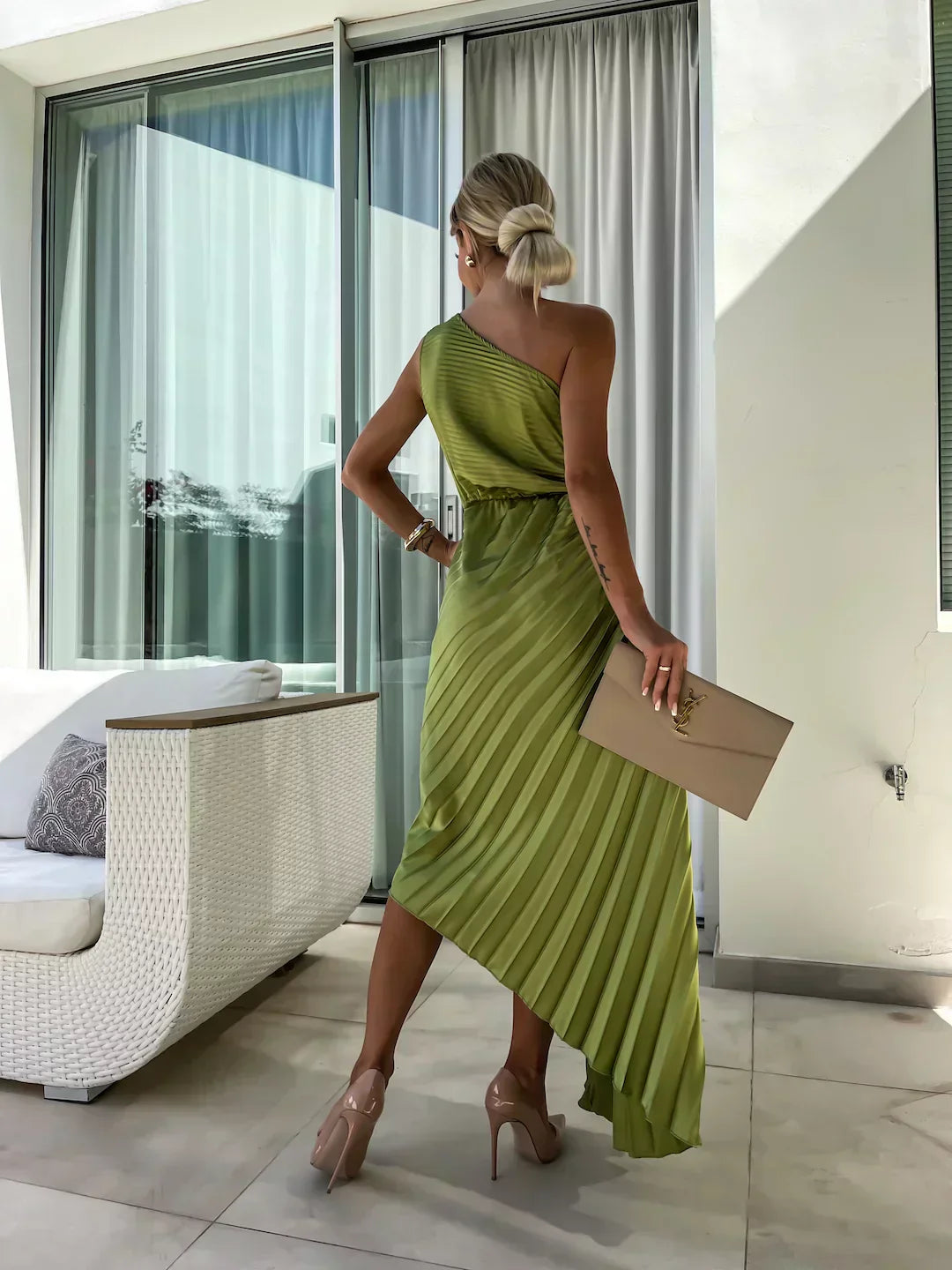 Toad Road | Elegant Shoulder Pleated Dress