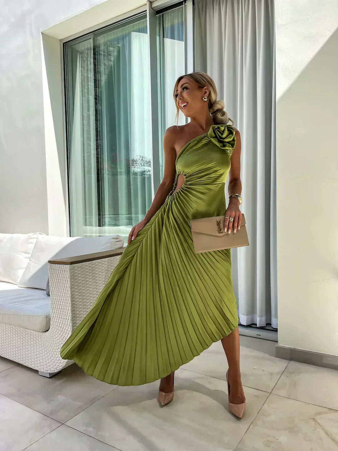 Toad Road | Elegant Shoulder Pleated Dress