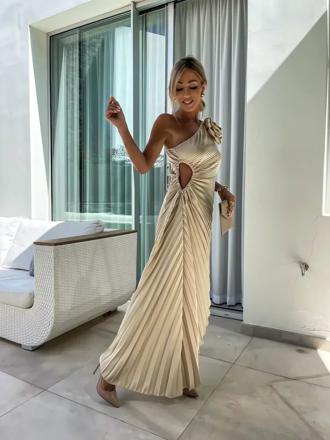 Toad Road | Elegant Shoulder Pleated Dress