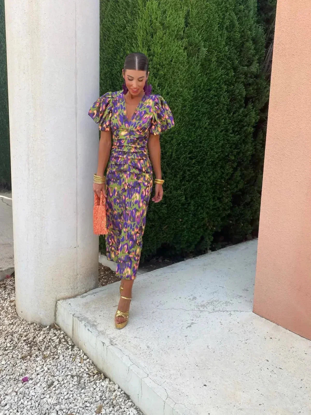 Toad Road | Women’s Elegant Puff Sleeve Printed Dress