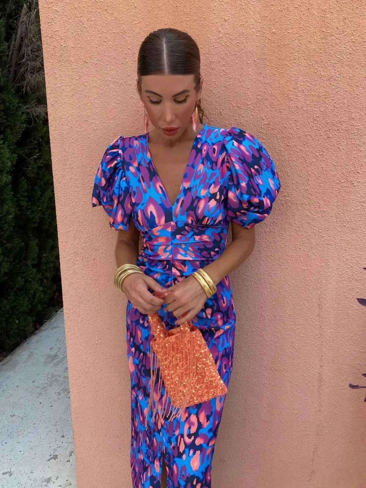Dianna | Women’s Elegant Puff Sleeve Printed Dress - Image 3