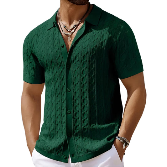 David | Retro Stylish Jacquard Knit Polo for Men - Image 1