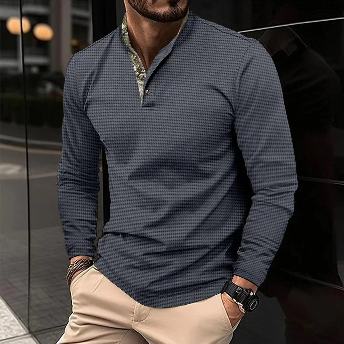 Sebastian | Men's Slim-Fit Henley Long Sleeve Shirt - Image 2