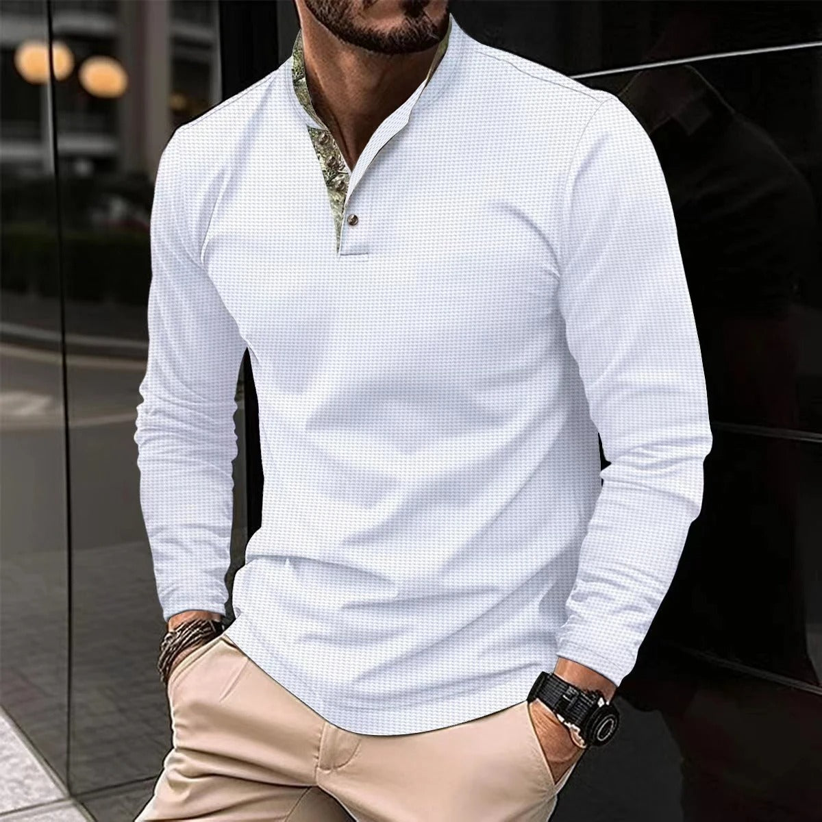 Sebastian | Men's Slim-Fit Henley Long Sleeve Shirt - Image 5
